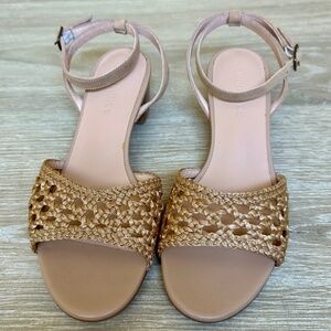 Sundance Women's woven ankle strap sandal with stacked block heel